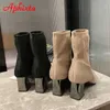 Aphixta Schwarz 6 cm Metall Quadratische Fersen Baumwolle Socken Stiefel Frauen Stretch Stoff Spitze Zehen Schuhe Stiefeletten Für Frau boote 210911