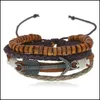 Charm juvelrycharm armband boho mtilayer läder kors fjäderpärlor armband femme homme pärla wrap män för kvinnor armband smycken droppe d