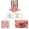 Foulard carré en soie Hijabs ethnique fleur imprimé foulards châles mode musulman bandeau silencieux