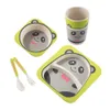 5pcs / sets bébé vaisselle vaisselle ensemble bol en fibre de bambou naturel avec tasse cuillère assiette fourchette plats d'alimentation pour enfants ustensiles en gros 210226