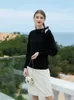 Vrouwen trui herfst losse pullover pailletten effen zwart uitgehold met lange mouw kasjmier knitwear 210608