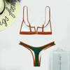 Kobiety Patchwork Bikini Zestaw Push Up Bandeau Beachwear Dwuczęściowy Kostium Kąpielowy Sexy Wysokie Wytnij Stringi Stroje kąpielowe Biquinis Feminino 210604