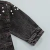 Kurtki maluch dziecięcych dziewczynki dżinsowy płaszcz z długim rękawem Pearl Lapel Buttons Down Jean Jacket Cardigan Autumn Spring Oreshing 14 Ye3238858