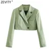 Zevity Women Vintage Långärmad Solid Short Slim Blazer Coat Kvinna High Street One Button OuterWear Chic Crop Tops CT719 211006