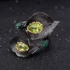 Küme Yüzük Gem'in Balesi Calla Lily Yaprağı 1.25C Doğal Peridot El Yapımı Tasarım 925 STERLING Gümüş Ayarlanabilir Yüzük Kadınlar Bijoux