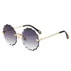 Sunglasses Gradient Custom Metal Shades Oversized Round Rimless Flower Women