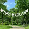 Bandierine da matrimonio vintage Just Married Photo Booth Prop Wedding Banner Decorazioni per feste Bandiere Bandiera w-01381