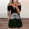 Fjärilar 3D Print Elegant Fashion Dres Kläder Sommar Zipper V-Neck Off Shoulde Casual Mini Dresses Oversized 220311