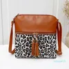 Cross Body Damen Umhängetaschen PU Leder Schulter Shopper Geldbörse Mode Lässig Leopard Doppelte Quaste Reißverschluss Handytaschen