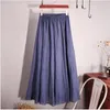 Cotton Linen Maxi Skirt Women Spring Summer Elastic Waist Vintage Solid Pleated Long s Mori Girl Boho Beach QH1755 210621