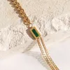 Non-fade RVS 18K Vergulde Vintage Emerald CZ Charm Creatieve Asymmetrische Cubaanse Ketting Choker Kettingen voor Vrouwen H1125