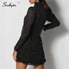 Fashion-Southpire Mini abito da giorno con scollo a V sexy con lacci Vestito da donna in chiffon a pois nero elegante primavera estate Abbigliamento femminile