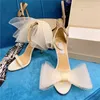 Designer Summer Sandal Dress Shoes Womens Bow trimmed Stiletto Heels Party Wedding Bridal Fashion Brand Lady Pumps