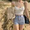 Hög midja kläder koreanska vintage sommar bredben mode kort byxor kvinnors elastiska sexiga casual jean denim shorts kvinnlig 210719