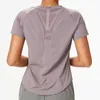 L-043 Mesh Back Oddychające damskie stroje do jogi Topy Jednokolorowe Running Fitness Gym Odzież Damska koszulka z krótkim rękawem Casual Ćwiczenia sportowe