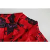 [DEAT] Kobiety Czerwony Dorywczo Drukowanie Z Długim Rękawem Sashes Wysokiej Talii Turn-Down Collar MIINI Sukienka Jesień Wiosna 13C211 210527
