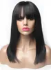 100% Human Hair Wig With Bangs Short Bob Human Hair Wigs For Black Women Cheap Brazilian Straight Black 30 Inch Long Fringe Wig S0827
