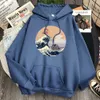 Hokusai på klippan vid havet Skriv ut Hoodies Man Pocket Långärmad Casual Hooded Pullover Tecknat Hoody Top Anime Hoodies H0909