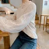 Lantern Manga Longa Lace Camisa Mulheres Outono Nova Camisa See-Throus Vintage Blusa Vintage Mulheres 2021 Doce Coreano Top Feminino 10456 210315