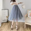 Tulle jupes femmes Midi jupe plissée noir rose Tulle jupe femmes printemps été coréen élastique taille haute maille Tutu jupe 210309