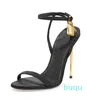 Wholesalehot Sale- Gold Silver Leather High High High Classalitals Candals Cankle Strap Badlock Pumps Open Open Tee Metal Heels Women Shoes