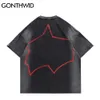 Oversized T-shirts Hip Hop Distressed Graffiti Tie Dye Kortärmad Tshirts Streetwear Fashion Punk Rock Gothic Tops 210602