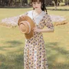 Summer Floral Long Dress Print Chiffon Vintage Embroidery Midi Women Short Sleeve Mid-calf Party Elegant 210603