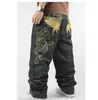 Pantaloni da uomo in denim rap hip-hop con ricamo largo da skate jeans larghi 1AS1
