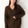 kasjmier herfst winter v-hals dikke oversize trui pullover losse trui truien vrouwelijke lange mouw 211215