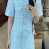 Arrivo Runway Luxury Tweed Ladies Perline misto lana Vintage Woolen Slim Elegant Women's Office Dress Vestidos 210603