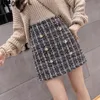 Salia de outono da primavera Mini saia de tweed feminino saias xadrez ladrinhas moda coreana na cintura alta saia de peito duplo 210315