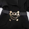 Bälten Multilayer Chain Women Belt Elastic Stretch Gold Sliver Metal spänne midje remmar Fashion Wild Coat Dress Pu Leather Midjebälten gör