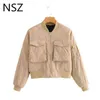 NSZ Femmes Surdimensionné Hiver Bomber Veste Manteau Rembourré Moto Biker Pilote Crop Top Grande Taille Femme Parkas Survêtement Militaire Vert 211108