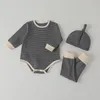 Baby Clothes Set Striped Bodysuits Pants Leggings And Hat 3 Pcs Baby Girl Clothes Outfits Cotton Toddler Boys Clothing Suit 210309