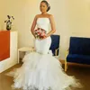 Sukienki z syreny bez ramiączek Kryształki Parzelowe Tiul Satinę koronkową aplikację Bow Made Made Wedding Suknia Vestido de Novia 403