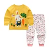 Unisex Sleepwear Passar Bomull Full Barnkläder Tees Byxor 2-stycken Set Fjäder Höst Tecknad Kids Boy Girl Pajamas 210915