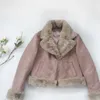 Neploe herfst winter zoete vintage jas Japanse stijl dubbele zakken vrouw jas warme bontkraag zip femme tops 211221