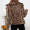 Kobiety Fur Faux Kobiety Zimowe Ciepłe Płaszcze Sexy Leopard Kurtka Zebra Wzór Z Długim Rękawem Turn-Down Collar Cardigan Outwear Lady Top Streetwe