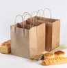 2021 Hediye Paketi 30 ADET Beyaz / Kahverengi Kraft Kağıt Torba Küçük Çanta Kolları Pişirme Çerez / Ekmek Paketleme Paket Servis 15x15x17cm1