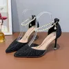 Sandálias Clear Heels Buckle Fashion Womens Shoes 2021 High Female Luxo High-Heeled Bege Strap Veludo Stiletto Comfort Elastic