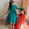 Adolescents Fille Robe D'été Vêtements École 100% Coton Robe Longue Pour Filles Mode Enfants Robes Bleu Orange Vêtements 210303