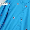 Zevity Femmes Vintage O Cou Fleur Broderie Chemise Robe Chic Lady Hem Plis Volants Robes Robes Midi Droites DS4171 210623
