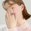 Klusterringar 100% verklig 925 Sterling Silver Pink Crystal Gemstone Carved Glass Ring Wedding Party Jewlery for Women