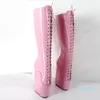 Botas de mulher 18cm super alto calcanhar cunhas Baillet Botas Mulheres Stange Heels Cross-Tie Sexy Joelho Alta Botas