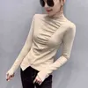 Pequeña camisa de fondo de cuello alto para mujer otoño e invierno nueva moda irregular camiseta femenina de manga larga ropa delgada tops H1230