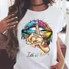 Principal de transporte casual o Pescoço de manga curta Tops calarem a boca, gesto de verão designer feminino tshirts roupas lábios padronizando mulheres