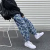 High Street Contrasting Color Checkered Casual Pants Mäns Straight Loose Street Hip Hop Drawstring Wide Ben Beskuren Y0927