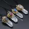 Alta energía Druzy Stone Inlay Clear Quartz Point Colgante Chapado en oro Irregular Natural White Crystal Rock Piedra preciosa Pilar Drusy Ágata Geoda Colgantes Collares