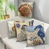 Kussen / decoratief kussen 4 stks Middellandse Zee Blauw Cover Home Decoratieve kussens Marine Ship Seahorse Shell Linnen Case Kussen