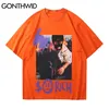 T-shirts Streetwear Hip Hop Graffiti Poster Print T-shirts Harajuku Punk Rock Gothic Coton Coton Tees Hommes Tops 210602